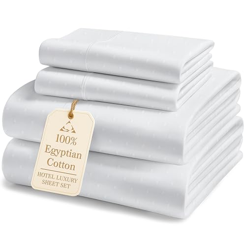 Image of LANE LINEN King Sheet Set Cooling 100% Egyptian Cotton Sateen - White | King Size Top Sheet Only - 4-Piece Set, For A Luxurious Night's Sleep, For Guests And Everyday Use, Luxe Sheen,