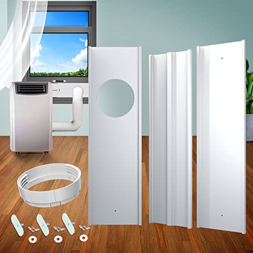 Gulrear Portable Air Conditioner Window Kit,Universal Portable AC Window Vent kit with 3 Adjustable Slide Seal Plates and 5.9" Hose Adapter Adjust Length from 25.5" to 47" Sliding Window AC Vent Kit…