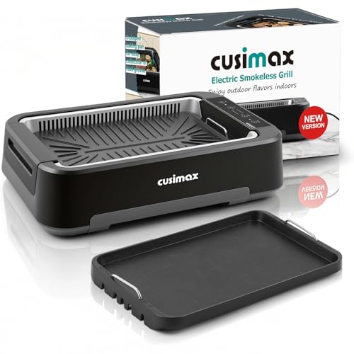 Indoor Grill, CUSIMAX Electric Smokeless Grill & Griddle with REPLACEABLE Smoke Filter Sponge, 1500W Korean BBQ Grill, Smart LED Display, Larger Grilling Area, Black(New Model) by CUSIMAX - Image 9