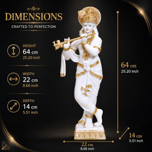 Image of ARMONIA Lord Krishna Idol Marble Dust Statue Murti |Krishana Sculpture for Home Decor,Pooja ghar,Mandir & Gifting Item |Best Gift for Wedding & Housewarming(25 inch,White) (Include Microfiber Cloth)