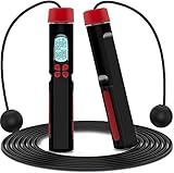 Springseil Gewichtsverlust Fitness Springseil Kugellager Längenverstellbares Springseil Kabellos Männer Damen Kinder Fitness Training mit Zähler Kalorienzähler (Schwarz)