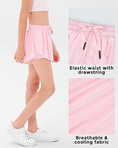 Image of Stelle Girls Flowy Shorts with Pockets Athletic Running Skirt High Waist Butterfly 2 in 1 Sports Short 5-16 Years