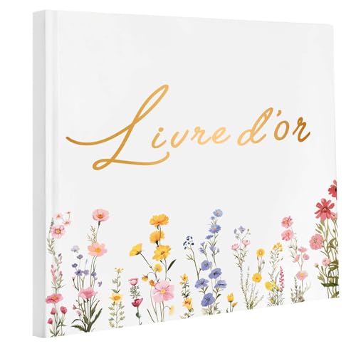 Livre d'or Mariage Vierge Élégant | 60 Pages Couverture Rigide Livre de Visiteur | Guest Book Motif de Feuille pour Anniversaire, Baptême, Cérémonie |...