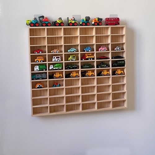 KOZOREN 60 Grids Wooden Display Case for 1:64 Toy Car Model Wall Mounted Storage Cabinet (52 * 4 * 35.6CM)