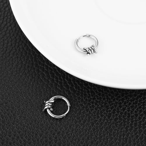 HZMAN Barbed Wire Hoop Earring for Men Women Retro Gothic Stainless Steel Small Lightweight Thorns Hinged Huggie Hoop Earring Jewelry Gift3