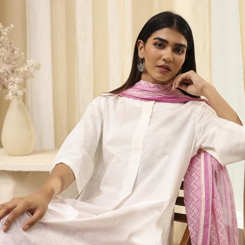 Image of BIBA Women Cotton Straight Printed Suit Set