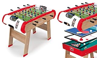 Smoby - Babyfoot Powerplay 4 en 1 - Ping Pong + Hockey et Billard - Structure Bois - Accessoires Inclus - Balles, Raquettes de Ping Pong, Boules de Billard, Cannes - A Partir de 8 Ans