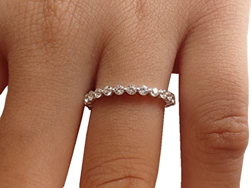 2.0 MM Single Prong Wedding Band/Floating Bubble Prong Stackable Band/Diamond Wedding Band/Half Eternity Band/In Stock (Yellow Gold Plating, 5.25) - Main Image