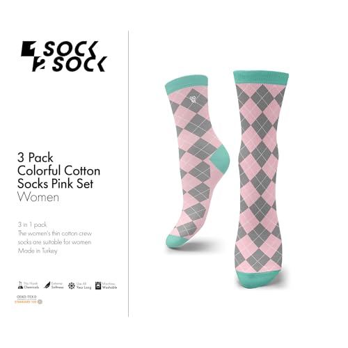 1SOCK2SOCK Women's Colorful Thin Crew Socks 3 Pack Gift Box Soft Cotton Casual Patterned3