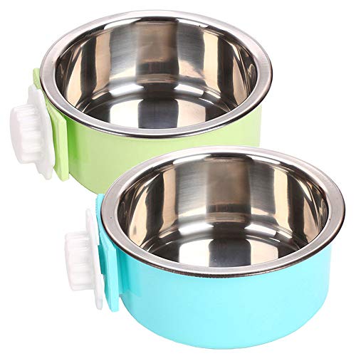 kathson Crate Dog Bowl, Removable Stainless Steel Hanging Pet Cage Bowl Food