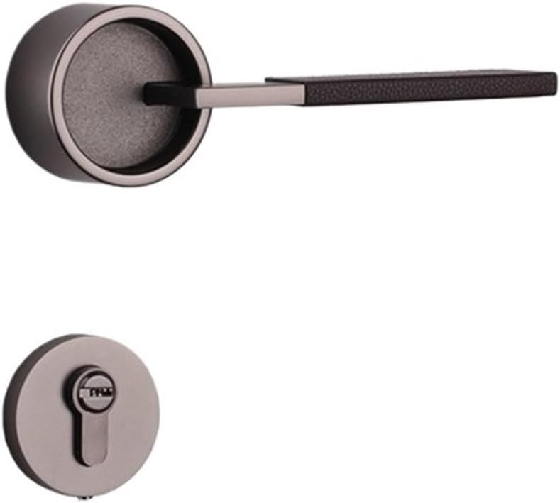Nordic Door Lock Indoor Bedroom Mechanical Room Door Lock Split Lock Simple Light Luxury Black Silent Handle Lock(Gray Black with Leather)