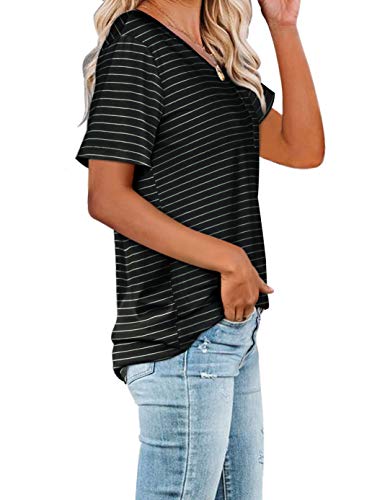 WIHOLL Women Summer T Shirts Short Sleeve Rounded V Neck Pocket Tee Tops2