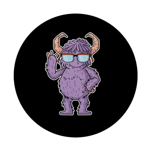 Monster with Glasses and Horns Nerd PopSockets Swappable PopGrip, Black - Image 3