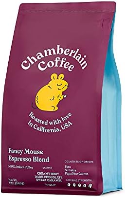 Chamberlain Coffee Fancy Mouse Espresso Blend, Extra Bold Dark Roast Organic Coffee with Notes of Chocolate, Fresh Ground 12oz