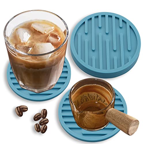 Smithcraft Coasters For Drinks, Coaster Set 8, Silicone Drink Coasters For Coffee Wood Table, Cute Cup Coasters With Holder, Funny Coasters Mat For Bar, Suitable For All Kinds Of Cups And Glasses Teal #TOP3