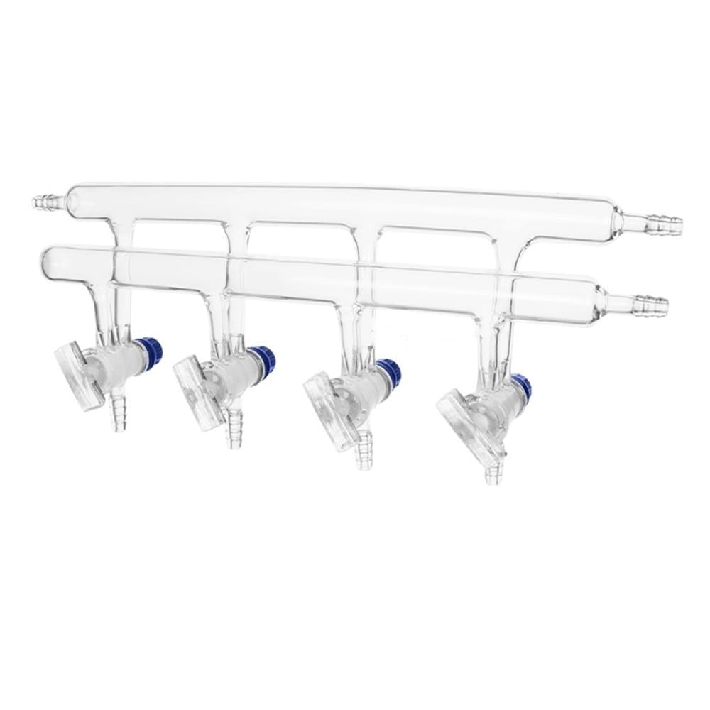 Distribuidor de gas al vacío de doble colector de vidrio de borosilicato de alto contenido, colector distribuidor de gas al vacío de doble, grifo sólido.