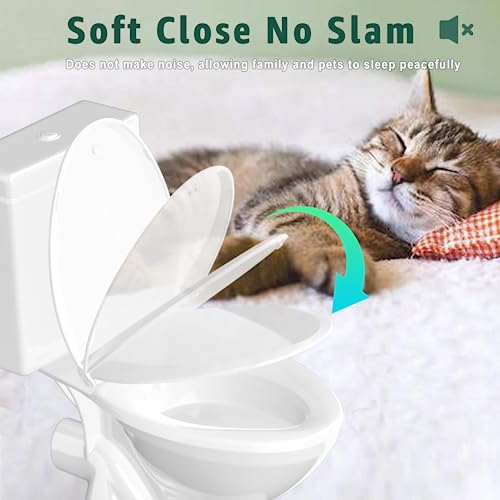 Image of Toilet Seat Elongated, Toilet Seat Oval 18.5 Inch, Soft Close, PP Material, Easy Clean and Safe, No Yellow, White, 2 Pack