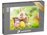 puzzleYOU: Puzzle 1000 Teile „Kleines Kaninchenbaby mit Ostereiern“ – aus der Puzzle-Kollektion Hasen, Bauernhof-Tiere