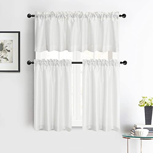 Wpm World Products Mart KC1 Faux Silk Kitchen Curtain Valance Set 36 Inch Long Tier Curtains Cafe Curtains Rod Pocket Valances cover