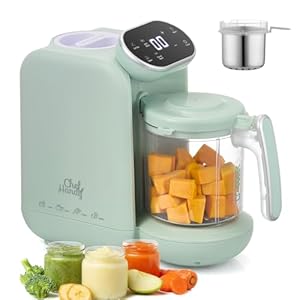 Chefhandy Baby Food Maker, 5 in 1 Baby Food Processor with Stainless Steel Steam Basket, Food Puree Maker with Steamer, Blender, Bottle Warmer Function, Auto Cooking & Grinding, Touchscreen (Green)