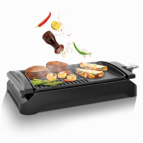 JZH-Wine set Cast Iron Reversible Griddle Pan for 2-5 People, with Non Stick Ridged And Flat Surfaces And Large Drip Tray 1800W