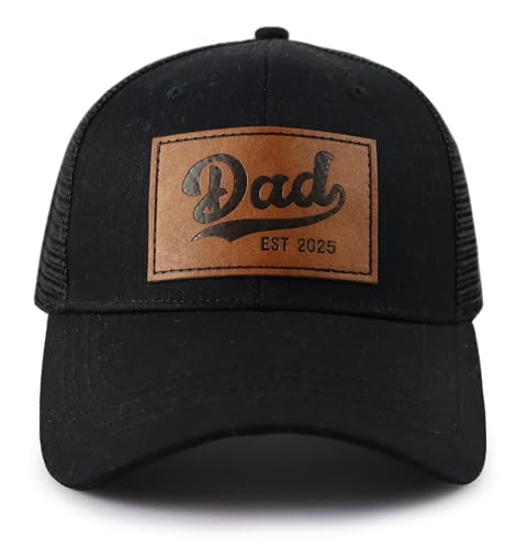 Image of Dad Est 2025 Trucker Hat for Men, Adjustable Leather New Daddy Gifts Baseball Cap
