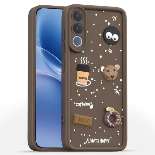 Image of Bintage Back Cover Compatible for Vivo V70 FE 5G | Cute 3D Taddy Ball Bear Milk Cake Coffee Silicon Case Full Body & Camera Protection - Brown