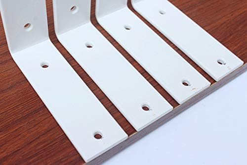 4 Pack - L 5" x H 4" x W 1.5", 5mm Thick White L Shelf Bracket, Iron Shelf Brackets, Metal Shelf Bracket, Industrial Shelf Bracket, Modern Shelf Bracket, Decorative Shelving Shelf Supports with Screws