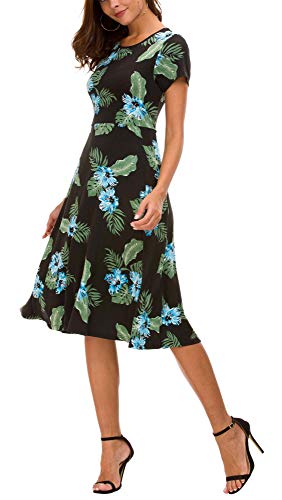 Image of Urban CoCo Women's Floral Print Short Sleeve Flared Midi Dress