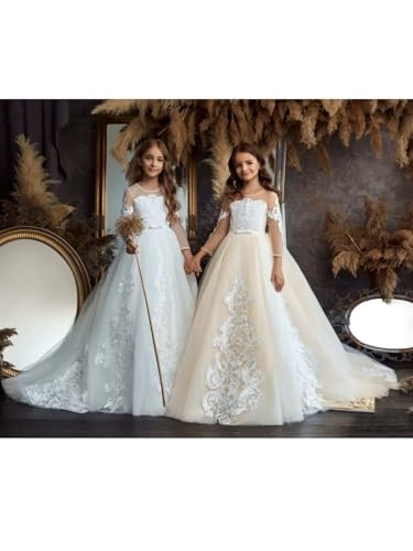 Flower Girl Dress for Wedding Lace Appliques Puffy Tulle Pageant Dresses for Girls Princess Birthday Party Ball Gowns2