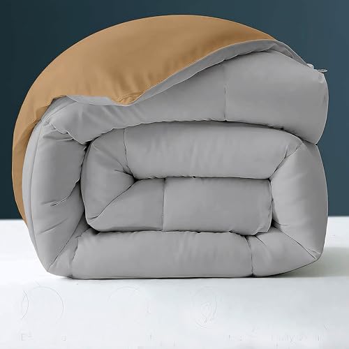 Image of Day Care - 500 GSM Hotel Quality-Down Alternative Reversible Comforter (90 inch x 90 inch Inches /228cm x 228cm) - Comforter Queen Size|Beige /Silver