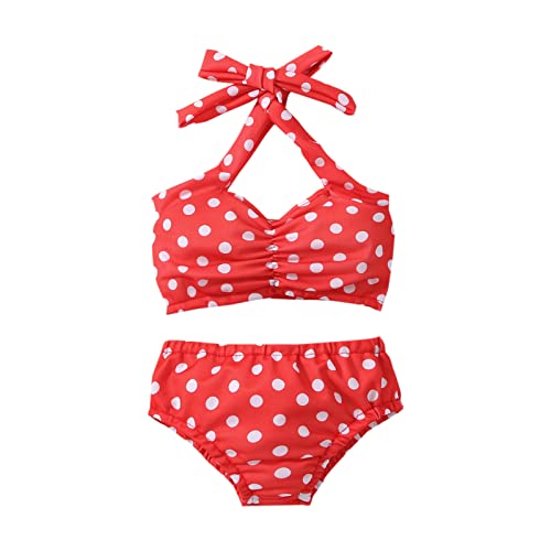 Baby Girl Bikini Kids Toddler Polka Dot Swimsuits Swimwear Beach Bathing Suit Bikinis Set Toddler (Red, 12-18 Months)
