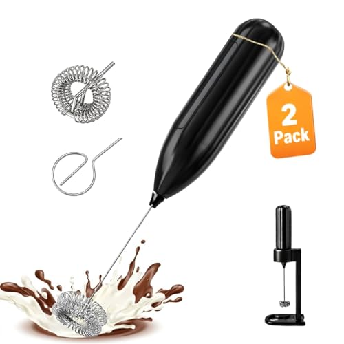 aLLreLi 2 Pcs Electric Milk Frother with Stand, Handheld Battery Operated Foam Maker with 2 Replaceable Whisks, Drink Mixer for Coffee, Latte, Cappuccino, Matcha (AA Batteries Not Included), U2 - image 1