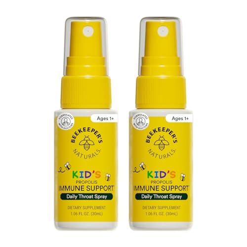 Image of Beekeeper's Naturals Kids Propolis Throat Spray 95% Bee Propolis Extract - Natural Immune Support & Sore Throat Relief, Antioxidants & Gluten-Free, 1.06 oz (Pack of 2)