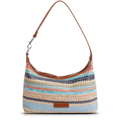 Bolso de playa de paja para mujer, bolso tote de gran capacidad para vacaciones, viaje y uso diario (estilo 538) miniatura 1