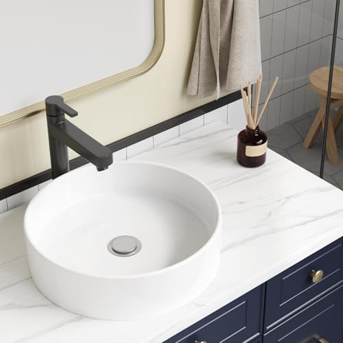 IDEALHOUSE Vessel Sink Round 18 Inch, White Fireclay Ceramic Above Counter Bathroom Sink, Modern Bowl Lavatory Vanity Basin for Bathroom Vanity Cabinet by IDEALHOUSE - Used condition - US$73.22