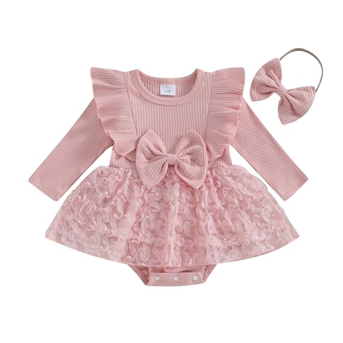 Image of Newborn Baby Girl Fall Winter Outfit Set Plaid Romper Dress Ruffles Long Sleeve Clothes Jumpsuit with Bow Headband