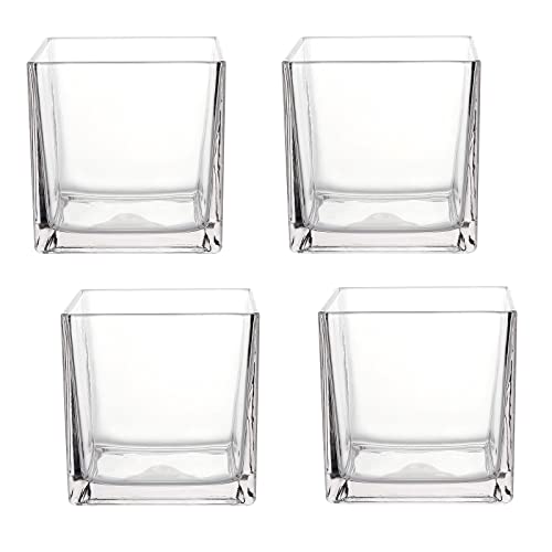 4Pcs Square Glass Vase 4"X4" Clear Cube Flower Vase For Wedding Centerpiece Candle Holder Home #TOP6