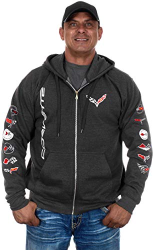 JH DESIGN GROUP Men's Chevy Corvette C 7 Collage Charcoal Gray Full Zip Up Hoodie (Large, CLG7-charcoal Gray)