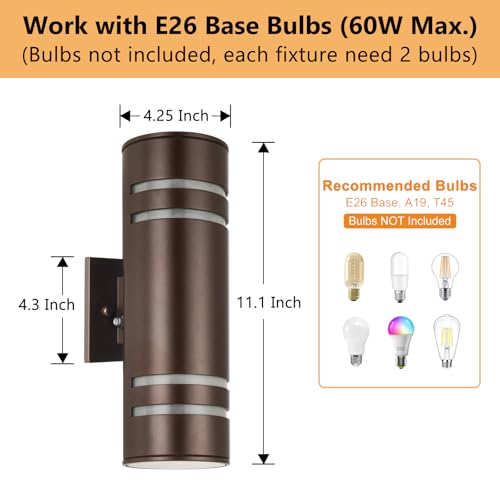 Image of Housen Solutions Dusk to Dawn Outdoor Wall Lights 2 Pack, Waterproof Exterior Lighting Fixtures, Up Down Porch Light Outside for House Garage, Bronze