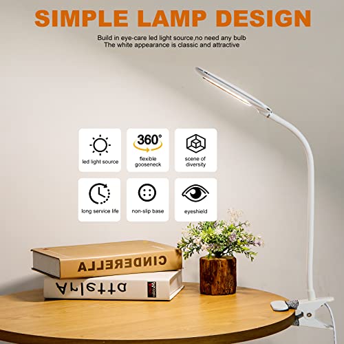 Eye Caring Desk Lamp With Clamp,Full Spectrum Eye Protection Led Clip On Desk Lamp,Dimmable Bright 8W Book Light For Reading In Bed,Daylight Usb Powered Adjustable Gooseneck Small Light For Dorm #TOP6