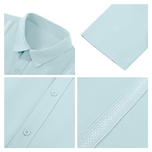 Image of JEKAOYI Mens Casual Linen Cotton Button Down Short Sleeve Shirts Cuban Camp Guayabera Beach Tops