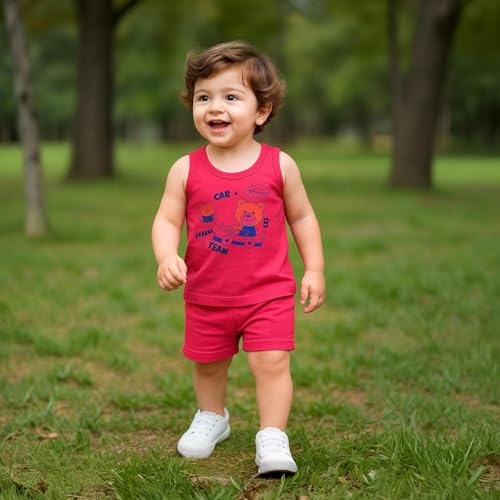 Image of Kidbea 100% Organic Soft Cotton Muslin Sleeveless Jhabla for Baby Boys | Regular Fit Vest for Infant Summerwear Set I GOTS Certified