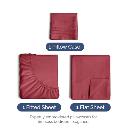 Image of Twin XL Size 3 Piece Sheet Set - Ultra Soft & Cooling Bed Sheets - Berry