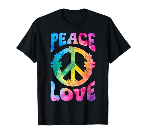 Peace Love Tie Dye Hippie Colorido 70s 80s Retro Party Hippy Camiseta