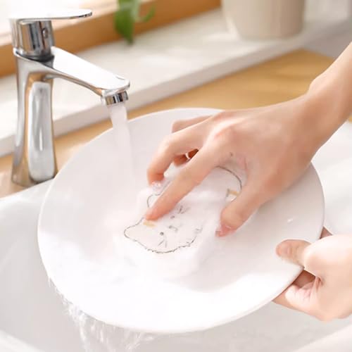 Image of Cute Cat Fish Dish Sponges Kitchen,Compressed Cellulose Sponges Home and Kitchen Cleaning Supplies（4PC）