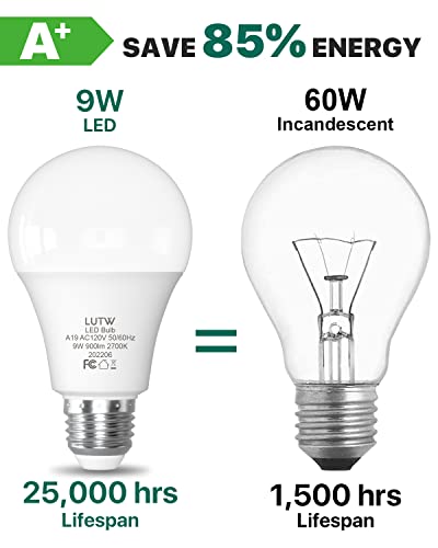 Image of A19 E26 LED Bulbs, 60W Eqv, 9W, 2700K, Non-Dimmable, 6 Pack | 900 Lumen, Warm White Light, Ideal for Bedroom, Living Room Lighting