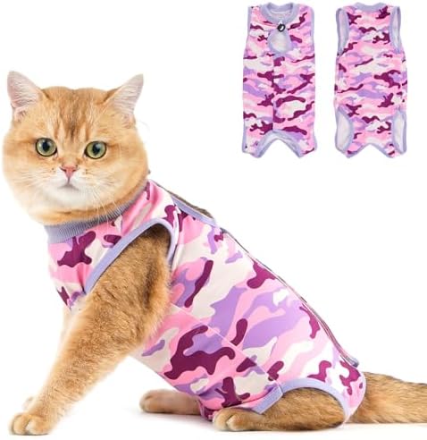 Avont Katzenbody nach OP Erholungsanzug Kleidung Modal Recovery Kastration Spay Entwöhnung Leckschutz Suit für Katze, Bauchwunden oder Hautkrankheiten -M- Purplecamo