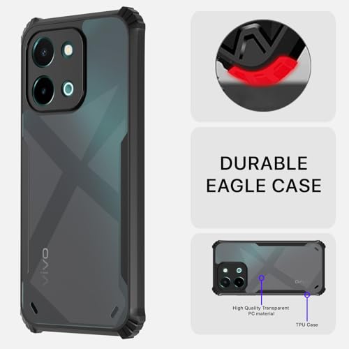 Image of Pikkme Crystal Clear Transparent Back | Ultra Hyrbid | Full Camera Protection | Raised Edge | Bumper Back Case for Vivo Y28 4G (Black)