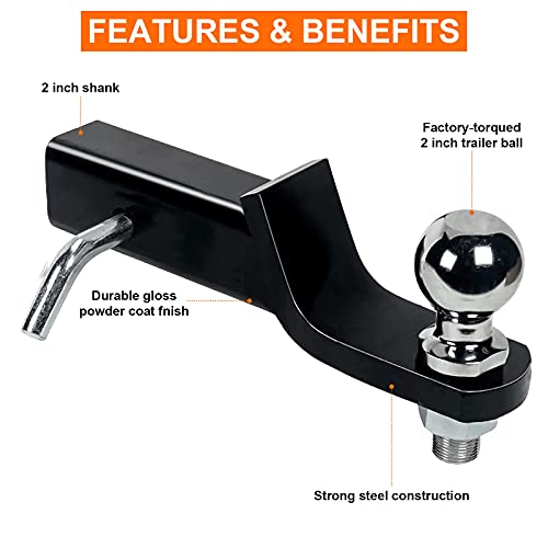 Sulythw Trailer Hitch Ball Mount, Towing Hitches With 2 Inch Ball, 5,000 Lbs Trailer Hitch Receiver Standard Class Ⅲ, 2" Drop And 1/2" Rise #TOP4